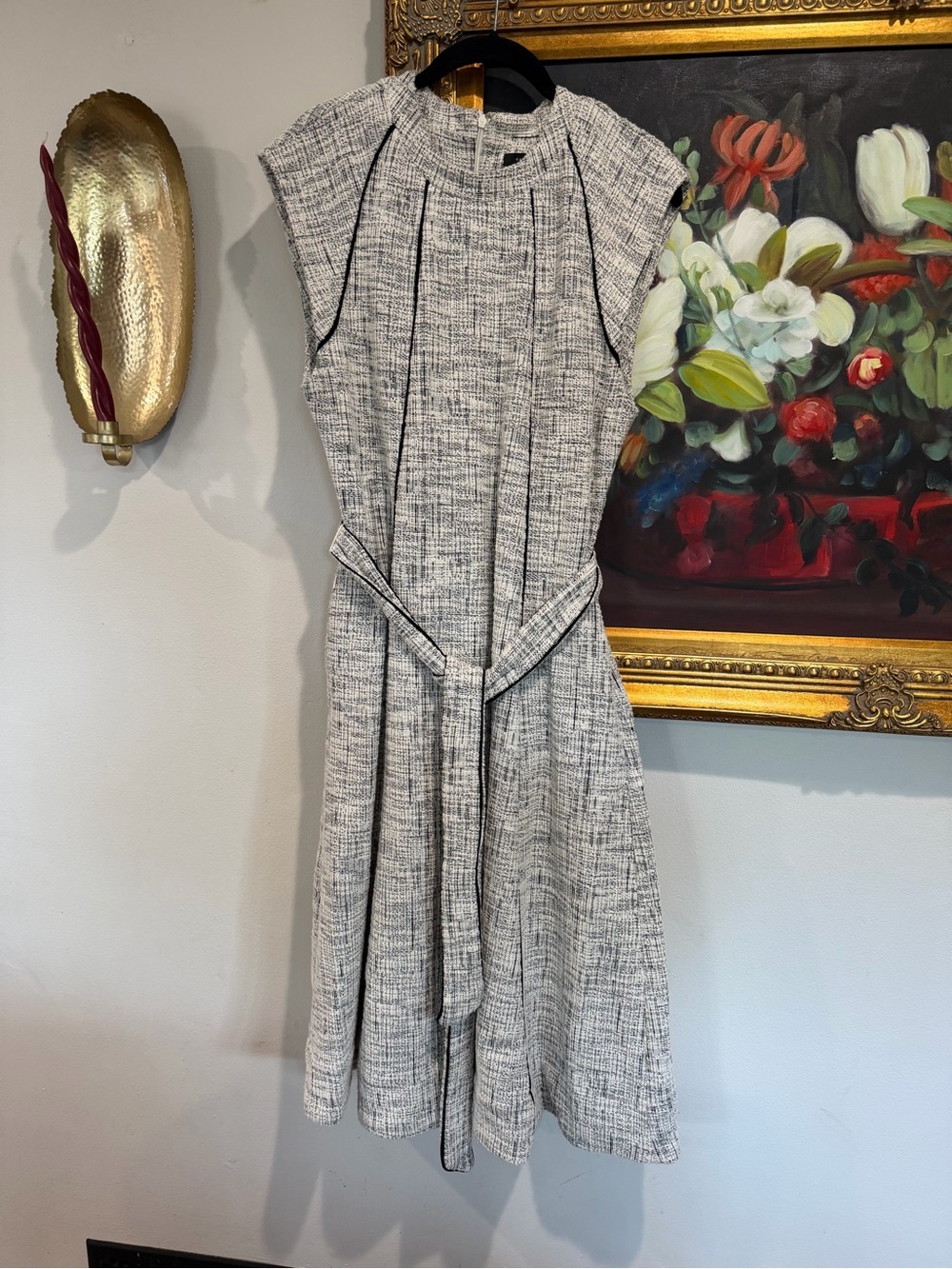Halogen Black and Cream Tweed Textured Dress - Picture 2 of 4